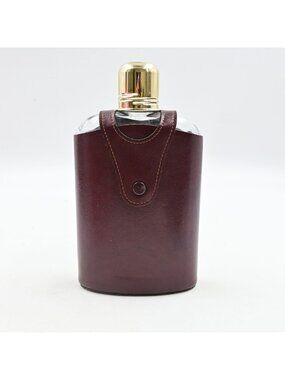 Glass Hip Flask With Leather Cover Gold Tone Cap 7" Tall Vintage